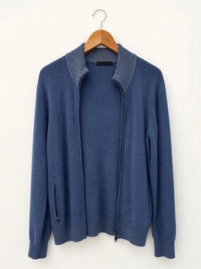 Raffi Men's Light Blue Zip-Up Ribbed Wool Blend Sweater